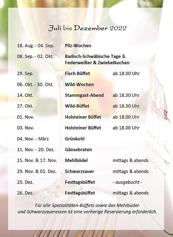 Kulinarischer Kalender | Haselauer Landhaus OHG | Schleswig-Holstein